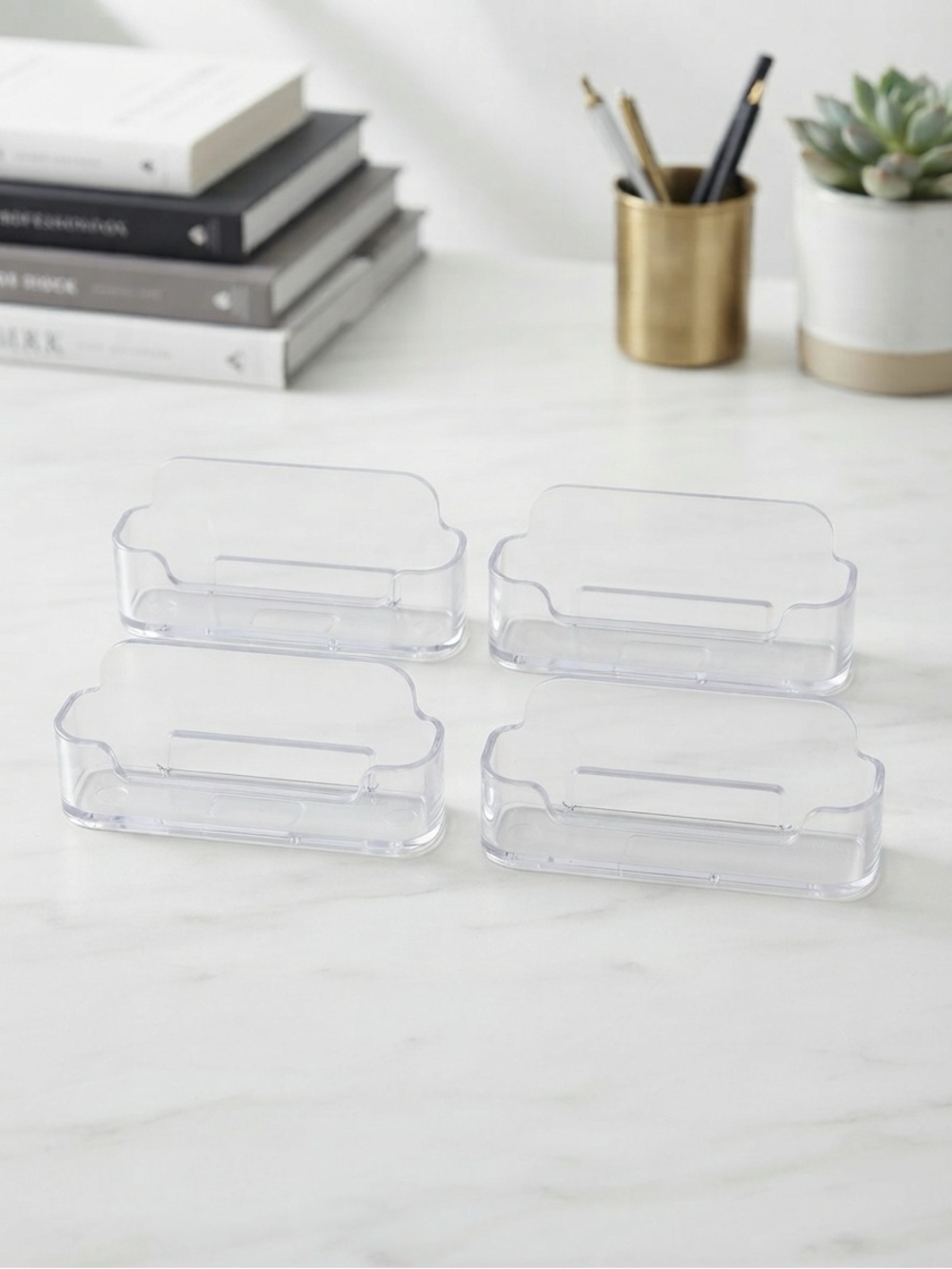 EUC Set of 4 Transparent Acrylic Business Card Holders Desk Organizer Display